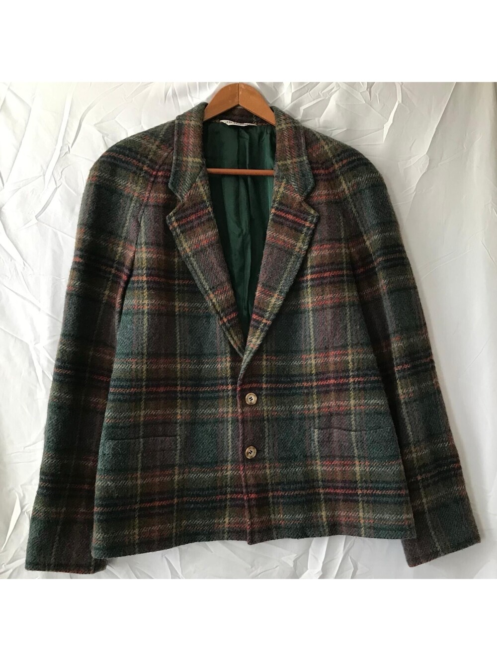 J.G. Hook Blazer Womens 12 Green Plaid Wool Tartan Vintage Jacket